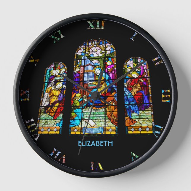 St. Cecilia Playing Organ Imitation Stained Glass Clock (Front)