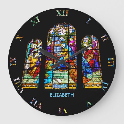 St Cecilia Playing Organ Stained Glass Imitation Large Clock
