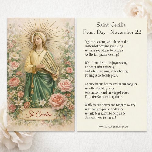 St. Cecilia Prayer  Musicians Vintage Holy Card