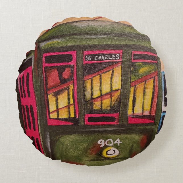 St. Charles Avenue Streetcar New Orleans Round Pillow (Front)