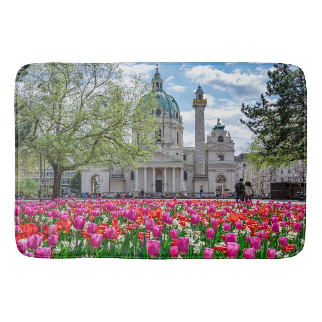 St. Charles Church in spring in Vienna, Austria Bath Mat (Front)