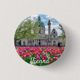 St. Charles Church in spring in Vienna, Austria Button