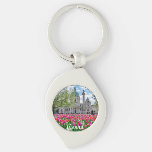 St. Charles Church in spring in Vienna, Austria Keychain