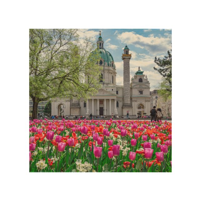 St. Charles Church in spring in Vienna, Austria Wood Wall Art (Front)