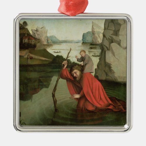 St Christopher Carrying the Christ Child Metal Ornament