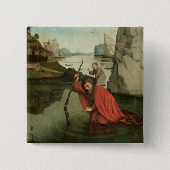 St. Christopher Carrying the Christ Child Pinback Button (Front)