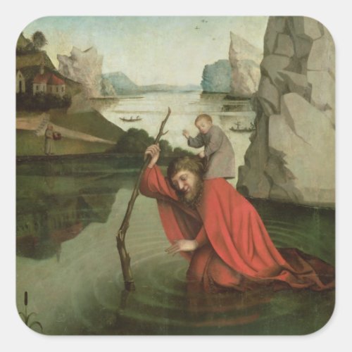 St Christopher Carrying the Christ Child Square Sticker