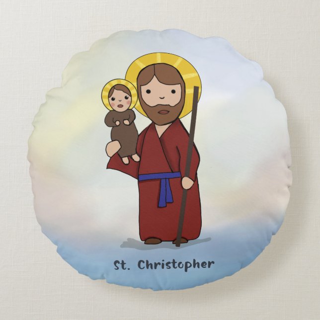 St. Christopher Feast Day Saint  Round Pillow (Front)