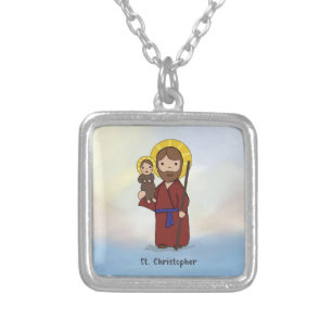 St. Christopher Feast Day Saint Silver Plated Necklace