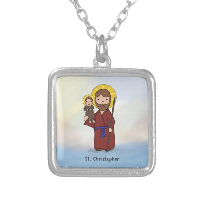 St. Christopher Feast Day Saint  Silver Plated Necklace (Front)
