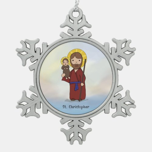 St Christopher Feast Day Saint  Snowflake Pewter Christmas Ornament