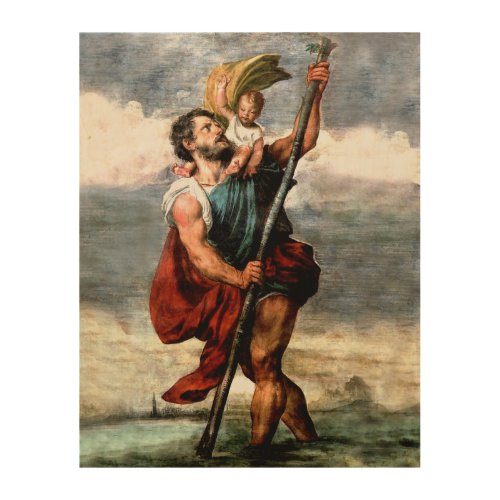 ST CHRISTOPHER PATRON SAINT OF TRAVELERS WOOD WALL DECOR