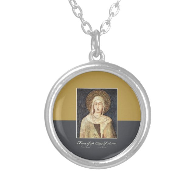 St. Clare of Assisi Feast Day Blessings Silver Plated Necklace (Front)