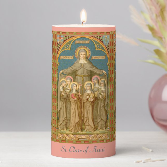 St. Clare of Assisi & Nuns (SAU 27) 3"x6" Pillar Candle (In Situ)