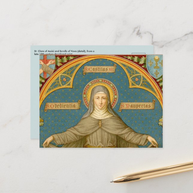 St. Clare of Assisi & Scrolls (SAU 027) Postcard (Front/Back In Situ)