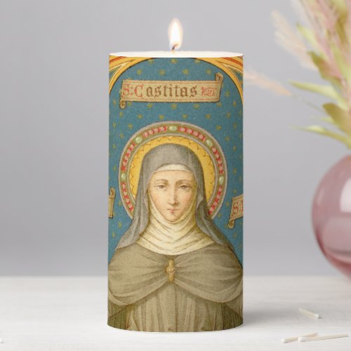 St Clare of Assisi  Scrolls SAU 27 3x6 Pillar Candle
