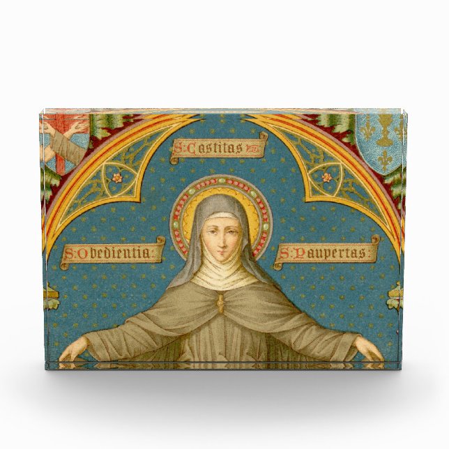 St. Clare of Assisi & Scrolls (SAU 27) HorizPprwt/ Acrylic Award (Front)