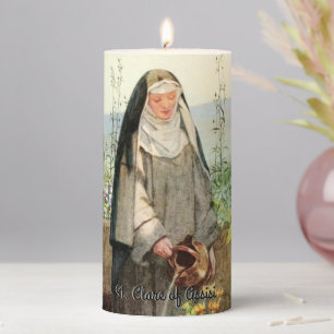 St Clare of Assisi Watering Flowers (M 065) 3"x6" Pillar Candle