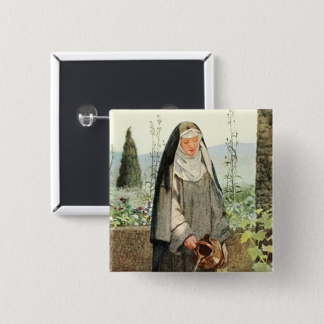 St Clare of Assisi Watering Flowers (M 065) Button (Front & Back)
