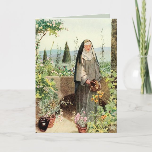 St Clare of Assisi Watering Flowers (M 065) Card (Front)