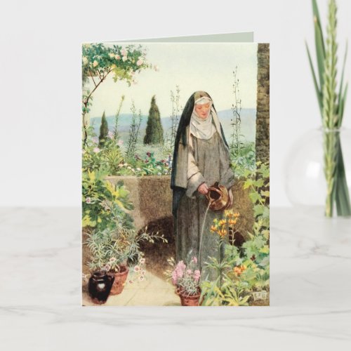 St Clare of Assisi Watering Flowers M 065 Card