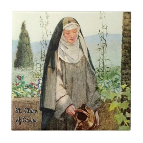 St Clare of Assisi Watering Flowers M 065 Ceramic Tile