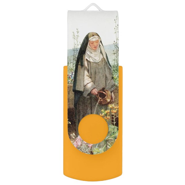St Clare of Assisi Watering Flowers (M 065) Flash Drive (Back (Vertical))