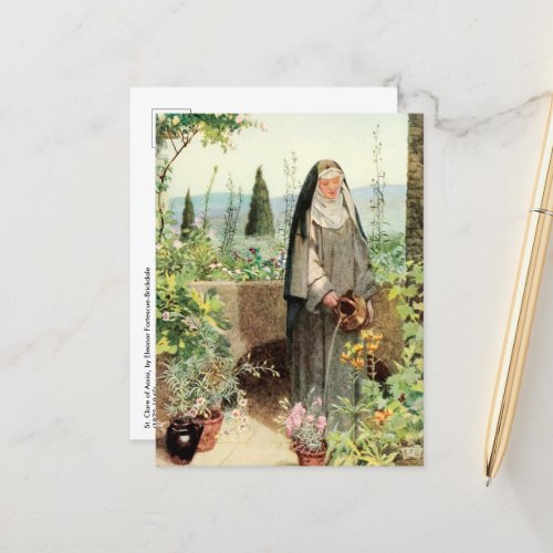St Clare of Assisi Watering Flowers M 065 Postcard