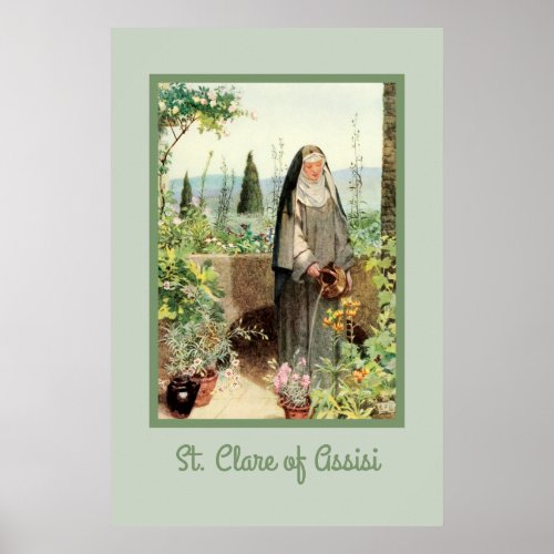 St Clare of Assisi Watering Flowers M 065 Poster