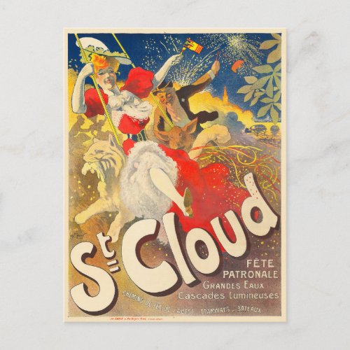 St Cloud Fte Patronale France Vintage Poster 1895 Postcard