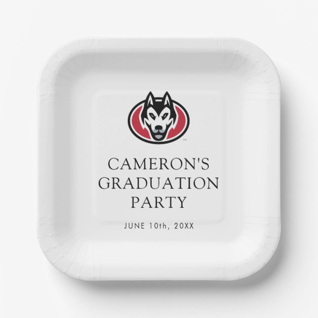 St. Cloud State Huskies Mascot Head Logo Paper Plates (Front)