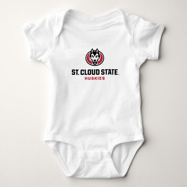 St. Cloud State Huskies Mascot Logo & Text Baby Bodysuit (Front)