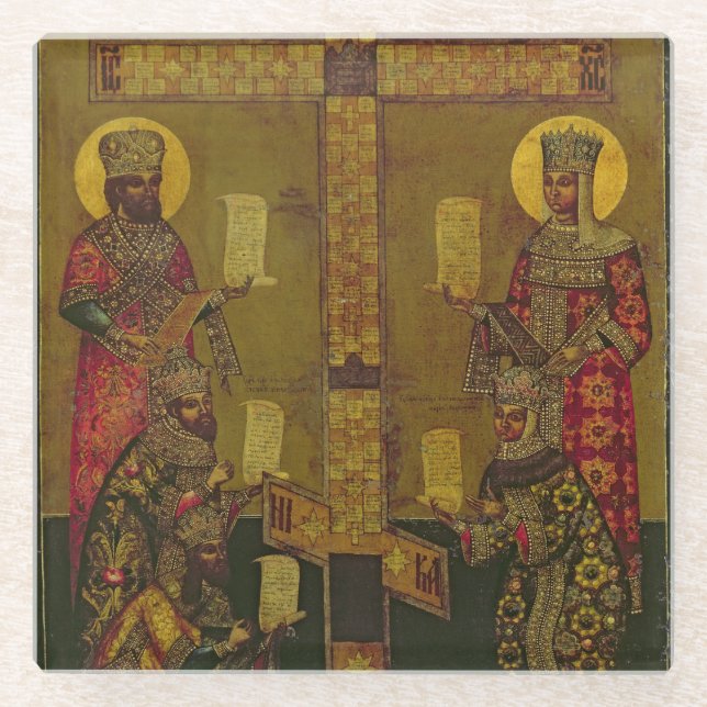 St. Constantine and St. Helena Glass Coaster (Front)