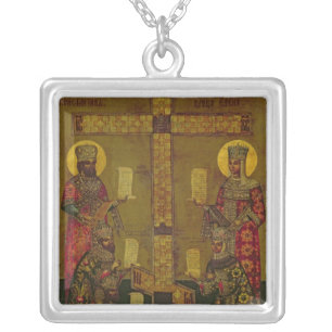 St. Constantine and St. Helena Silver Plated Necklace