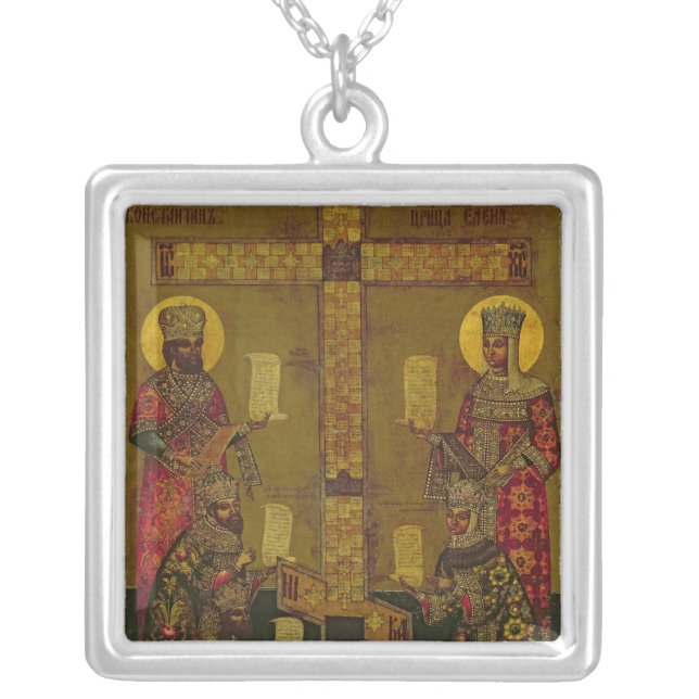 St. Constantine and St. Helena Silver Plated Necklace (Front)