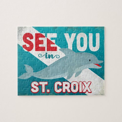 St Croix Dolphin _ Retro Vintage Travel Jigsaw Puzzle