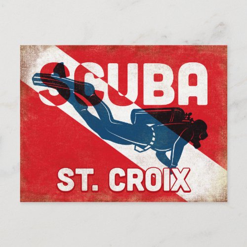 St Croix Scuba Diver _ Blue Retro Postcard