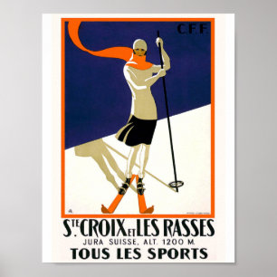 St. Croix Switzerland Skiing Vintage Poster