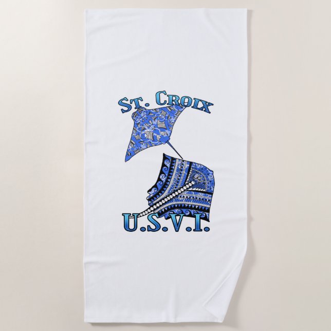 St Croix U V.I. Vacation Tribal Stingray Ocean Beach Towel (Front)