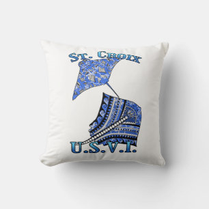 St Croix U V.I. Vacation Tribal Stingray Ocean Throw Pillow