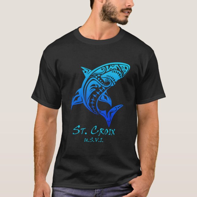 St Croix Usvi Tribal Shark Vacation T-Shirt (Front)