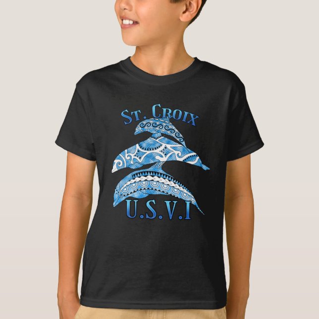 St. Croix USVI Vacation Tribal Dolphins T-Shirt (Front)