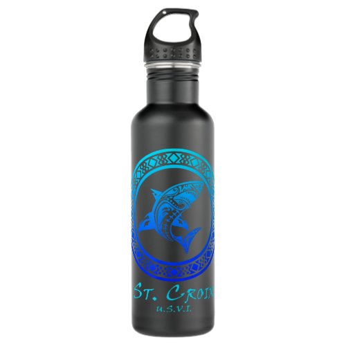 St Croix USVI Vintage Tribal Shark Vacation  Stainless Steel Water Bottle