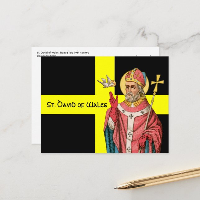 St. David of Wales (P 001) and His Flag Postcard (Front/Back In Situ)