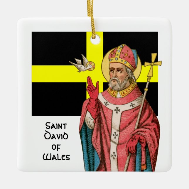St. David of Wales (P 001), His Flag, and Leeks Ceramic Ornament (Front)