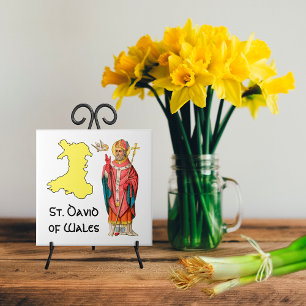 St. David of Wales (P 001) with Outline Map Ceramic Tile