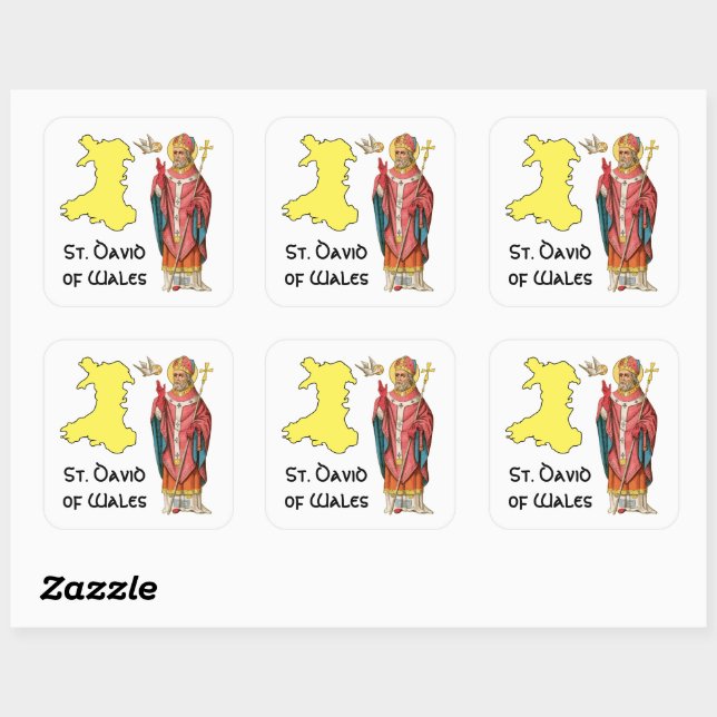 St. David of Wales (P 001) with Outline Map Square Sticker (Sheet)
