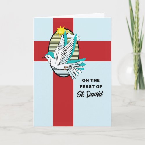 St Davids Day Feast Day with Dove on Red Cross Card