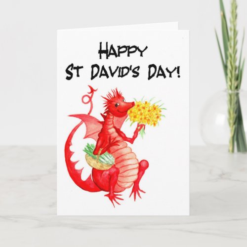 St Davids Day Greeting Card Cute Red Dragon Card