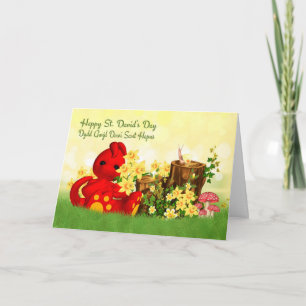 St. David's Day Greeting Cute Dragon & Daffodills Card